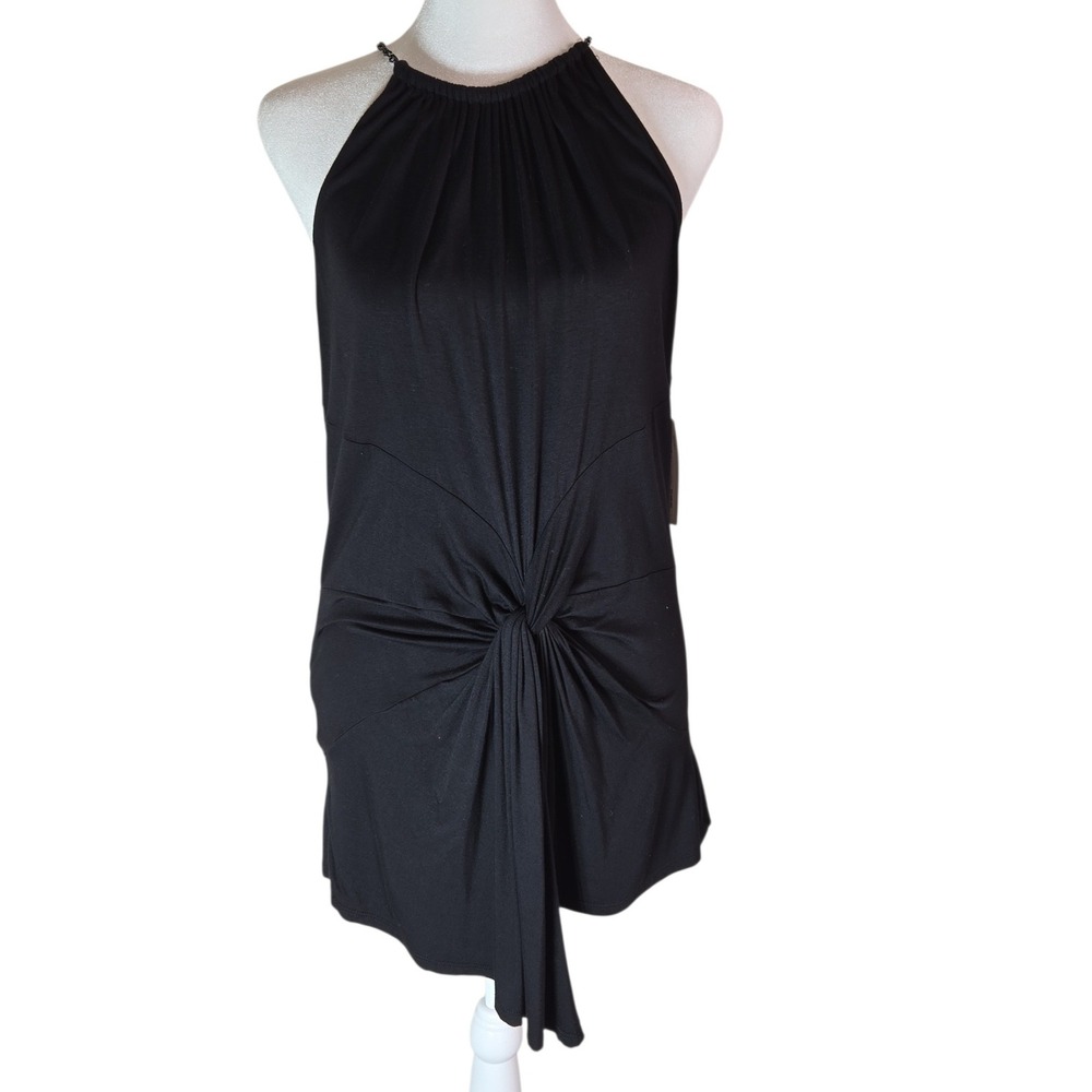 Bisou Bisou Michele Black Halter Top Chain Strap Knot Front Large NWT Whimsigoth